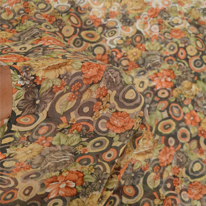 Sanskriti Vintage Saree From India Multi Georgette Printed Sari 5yd Craft Sustainable Fabric