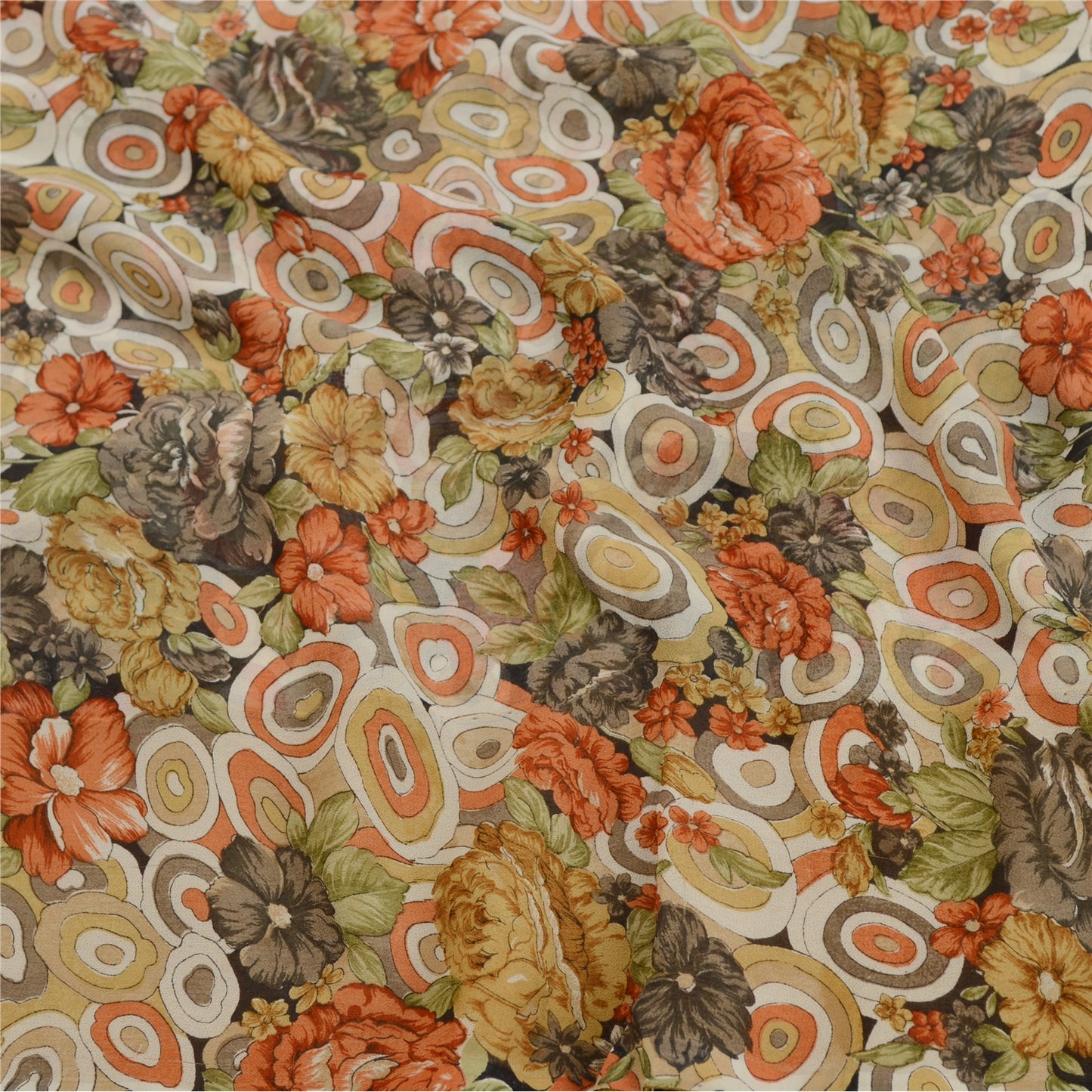 Sanskriti Vintage Saree From India Multi Georgette Printed Sari 5yd Craft Sustainable Fabric