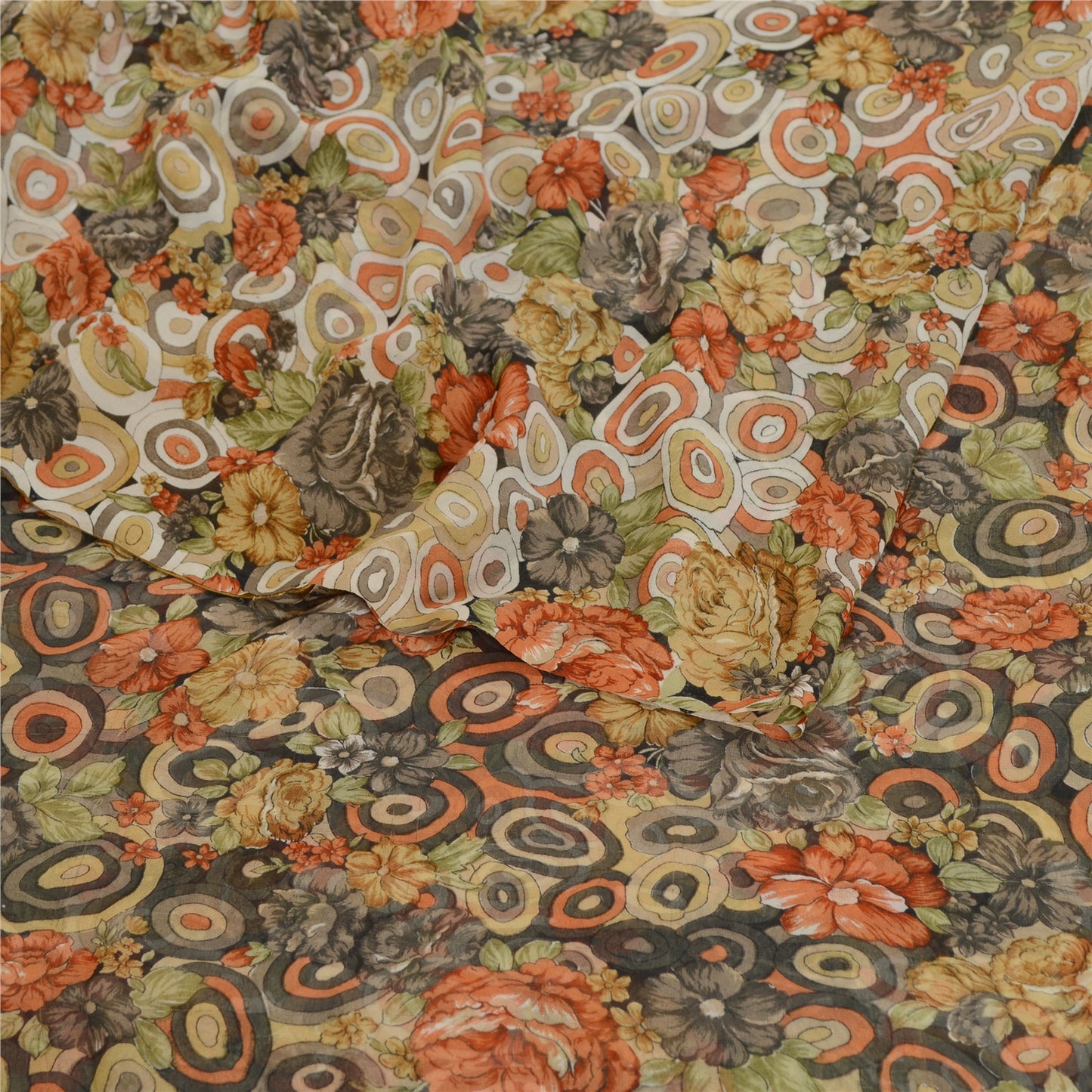 Sanskriti Vintage Saree From India Multi Georgette Printed Sari 5yd Craft Sustainable Fabric