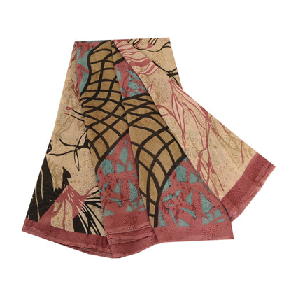 Sanskriti Vintage Sarier Multi Ren Georgette Silke Trykt Sari 5yd Håndværk Bæredygtigt Stoff