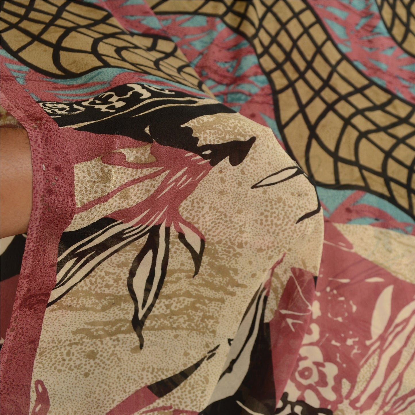 Sanskriti Vintage Sarier Multi Ren Georgette Silke Trykt Sari 5yd Håndværk Bæredygtigt Stoff