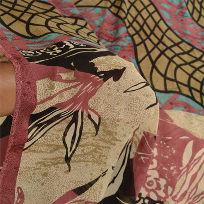 Sanskriti Vintage Sarier Multi Ren Georgette Silke Trykt Sari 5yd Håndværk Bæredygtigt Stoff