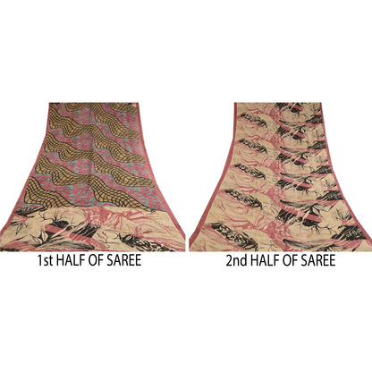 Sanskriti Vintage Sarier Multi Ren Georgette Silke Trykt Sari 5yd Håndværk Bæredygtigt Stoff