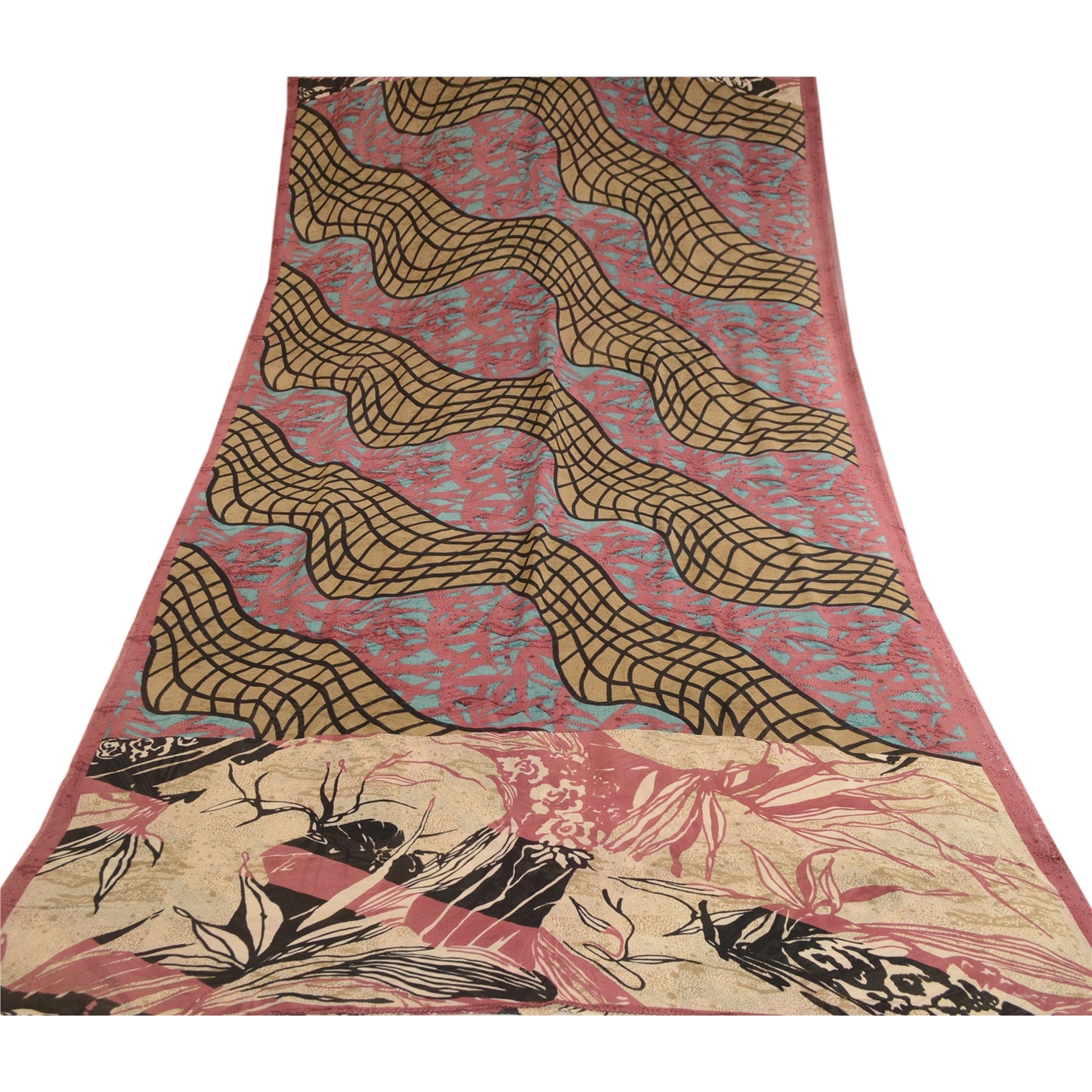 Sanskriti Vintage Sarier Multi Ren Georgette Silke Trykt Sari 5yd Håndværk Bæredygtigt Stoff