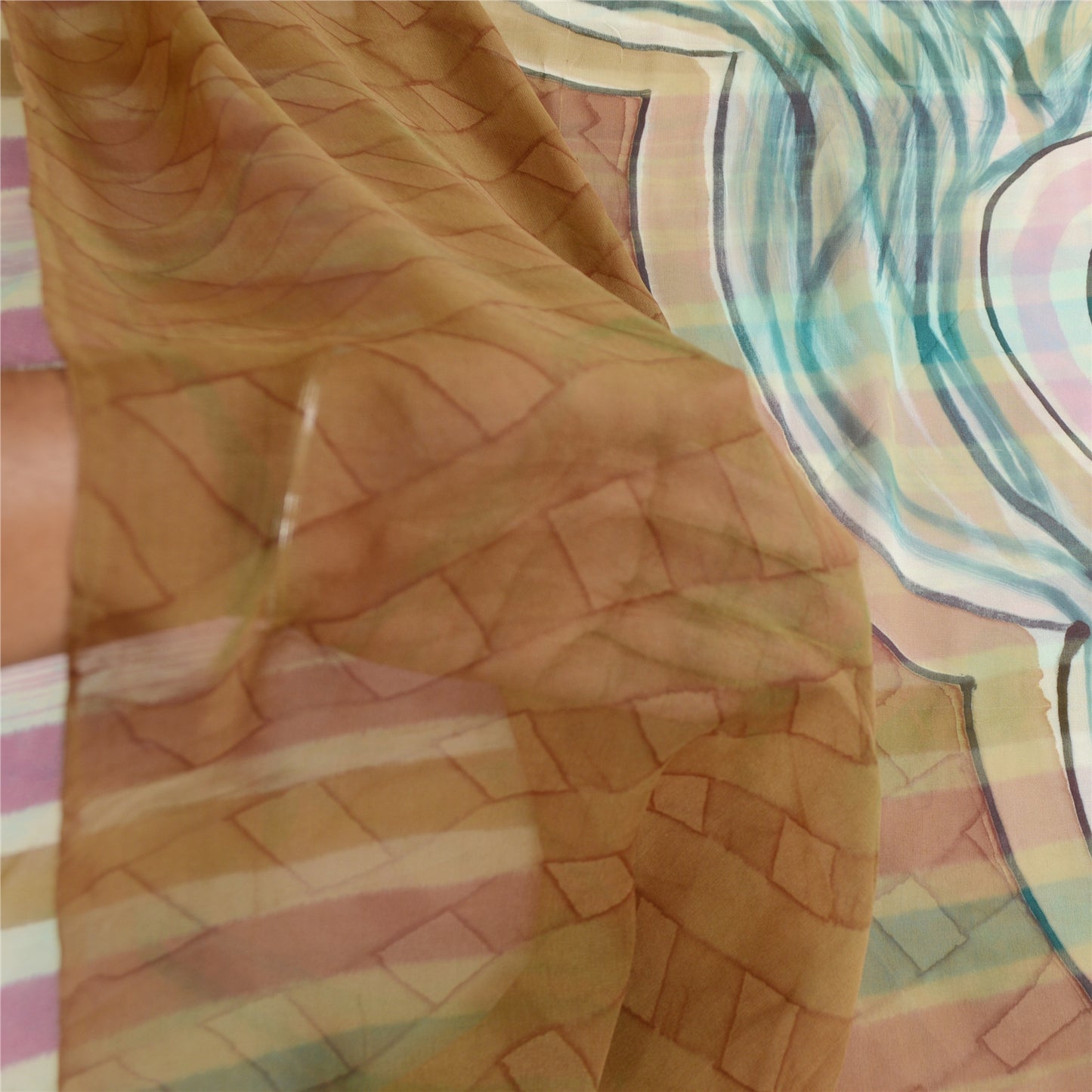 Sanskriti Vintage Sari 100% Pure Georgette Silk Multicolor Printed Sarees 5Yd Craft Fabric Versatile Uses--Crafts Sewing Patchwork Decor
