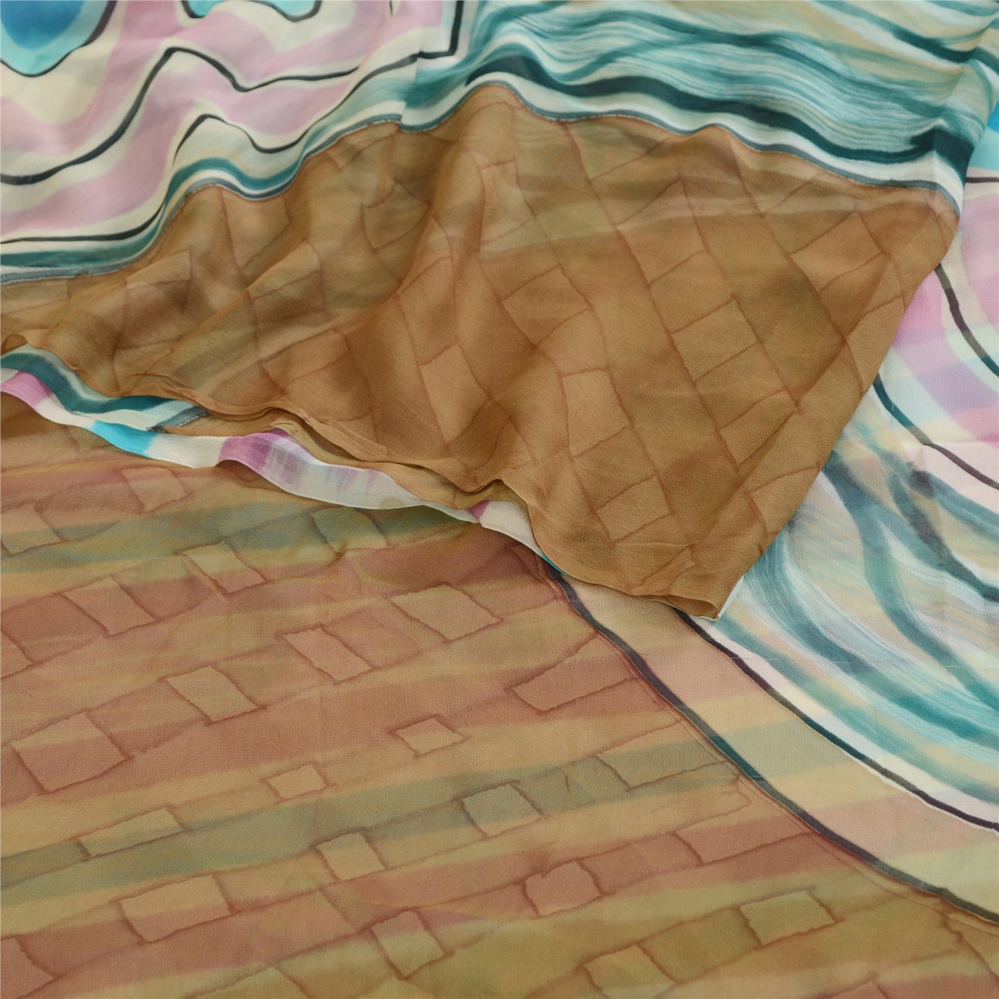 Sanskriti Vintage Sari 100% Pure Georgette Silk Multicolor Printed Sarees 5Yd Craft Fabric Versatile Uses--Crafts Sewing Patchwork Decor