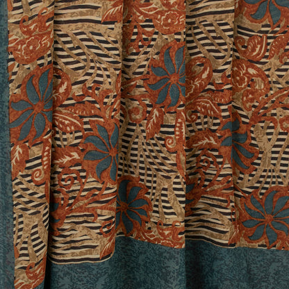 Sanskriti Vintage Sari  Sarees Multi Pure Georgette Silk Printed Sari 5Yd Craft Fabric upholstery fabric