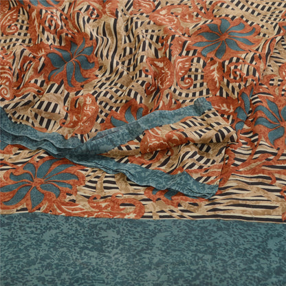 Sanskriti Vintage Sari  Sarees Multi Pure Georgette Silk Printed Sari 5Yd Craft Fabric upholstery fabric