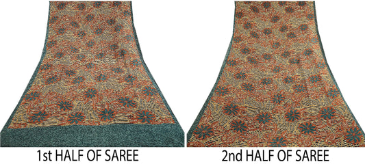 Sanskriti Vintage Sarees Multi Pure Georgette Silk Printed Sari 5yd Craft Sustainable Fabric