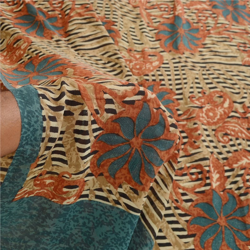 Сари из натурального шелка Sanskriti Vintage, многослойное сари из чистого жоржета, 5 ярдов, ткань для рукоделия, устойчивая к истиранию