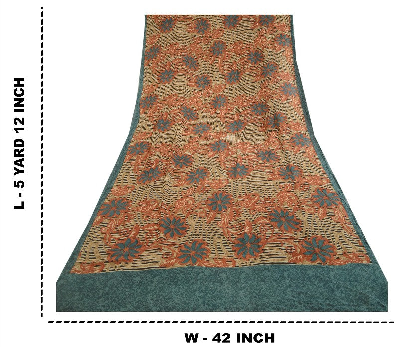 Сари из натурального шелка Sanskriti Vintage, многослойное сари из чистого жоржета, 5 ярдов, ткань для рукоделия, устойчивая к истиранию