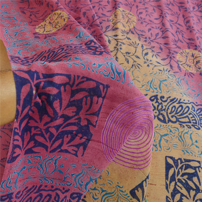 Sanskriti Vintage Sarees Purple Block Printed Pure Georgette Silk Sari Sustainable Fabric
