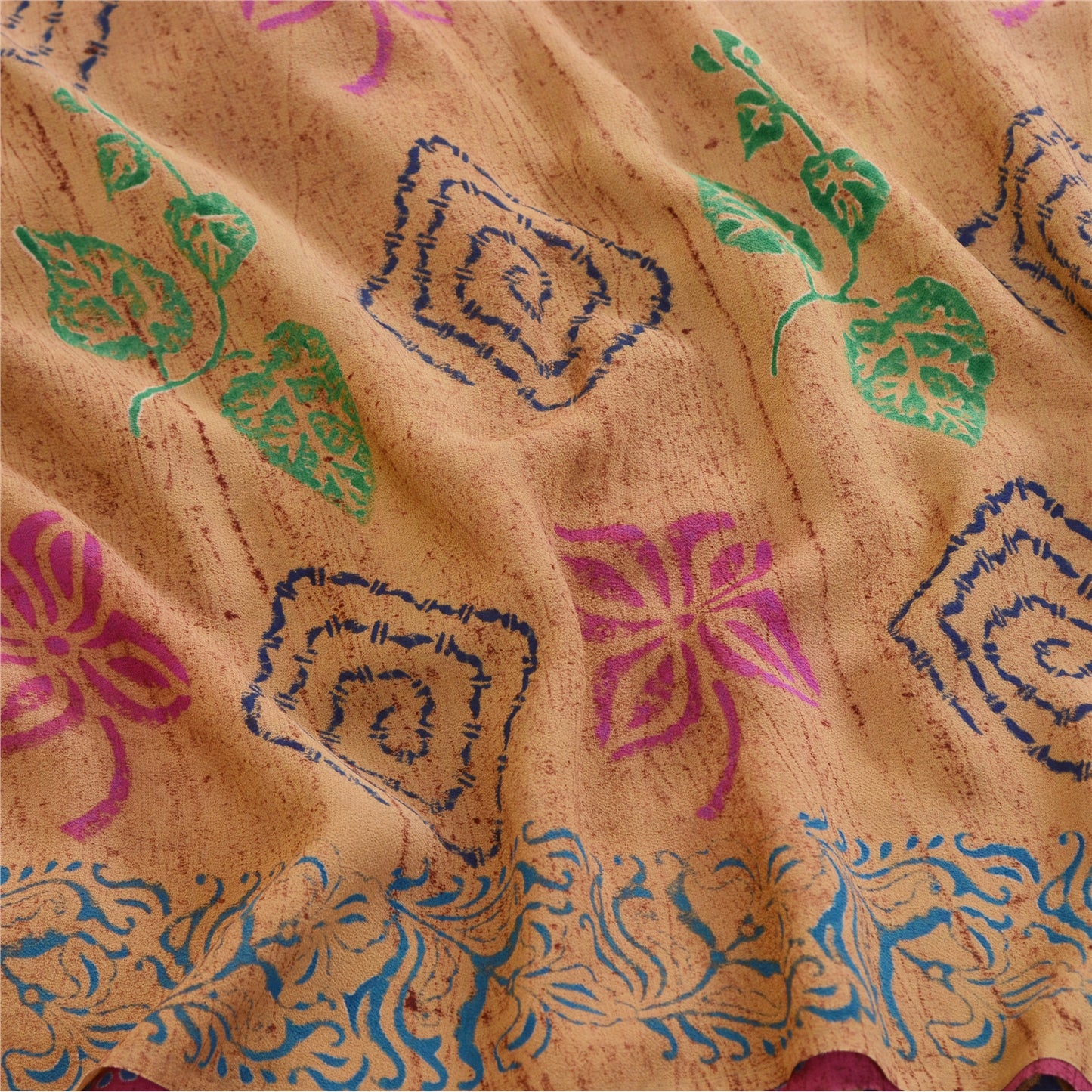 Sanskriti Vintage Sarees Purple Block Printed Pure Georgette Silk Sari Sustainable Fabric