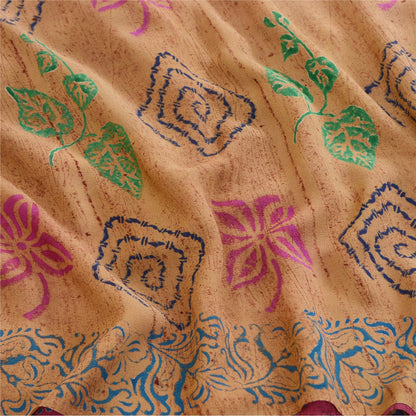 Sanskriti Vintage Sarees Purple Block Printed Pure Georgette Silk Sari Sustainable Fabric