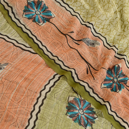 Sanskriti Vintage Sarees Green Printed Pure Georgette Silk Sari 5yd Craft Sustainable Fabric