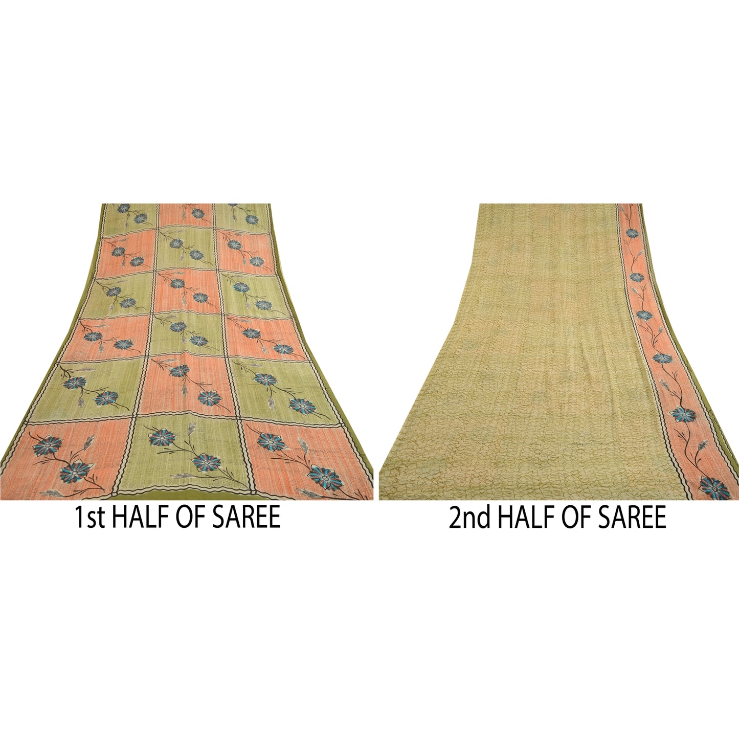 Sanskriti Vintage Sarees Green Printed Pure Georgette Silk Sari 5yd Craft Sustainable Fabric
