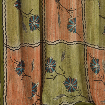 Sanskriti Vintage Sarees Green Printed Pure Georgette Silk Sari 5yd Craft Sustainable Fabric