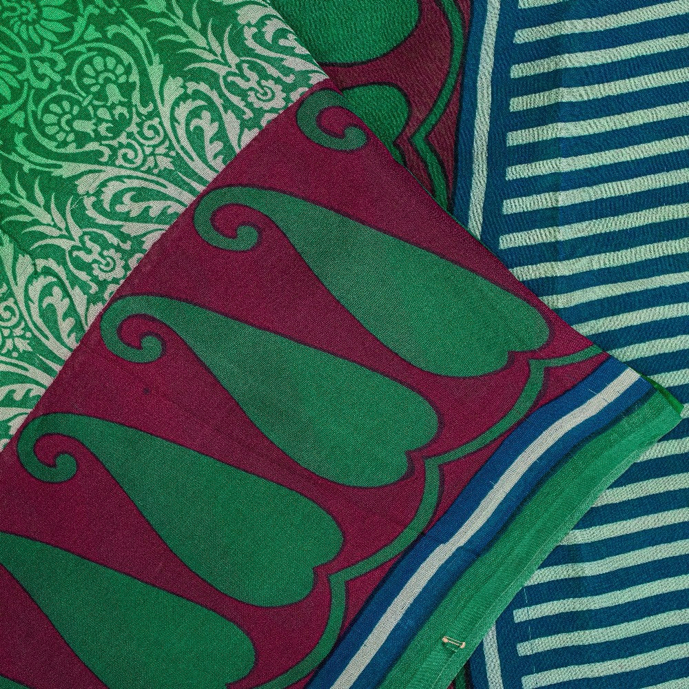 Sanskriti Vintage Sarees Green Pure Georgette Silk Printed Sari 5YD Craft Sustainable Fabric