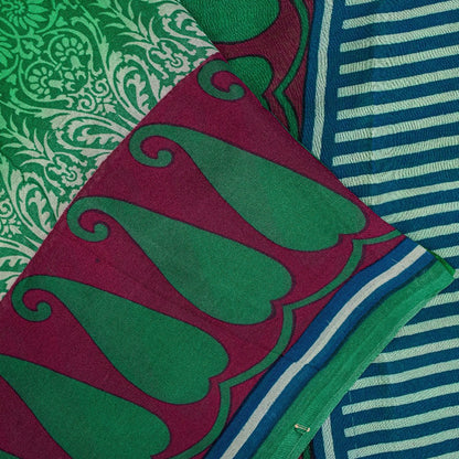 Sanskriti Vintage Sarees Green Pure Georgette Silk Printed Sari 5YD Craft Sustainable Fabric