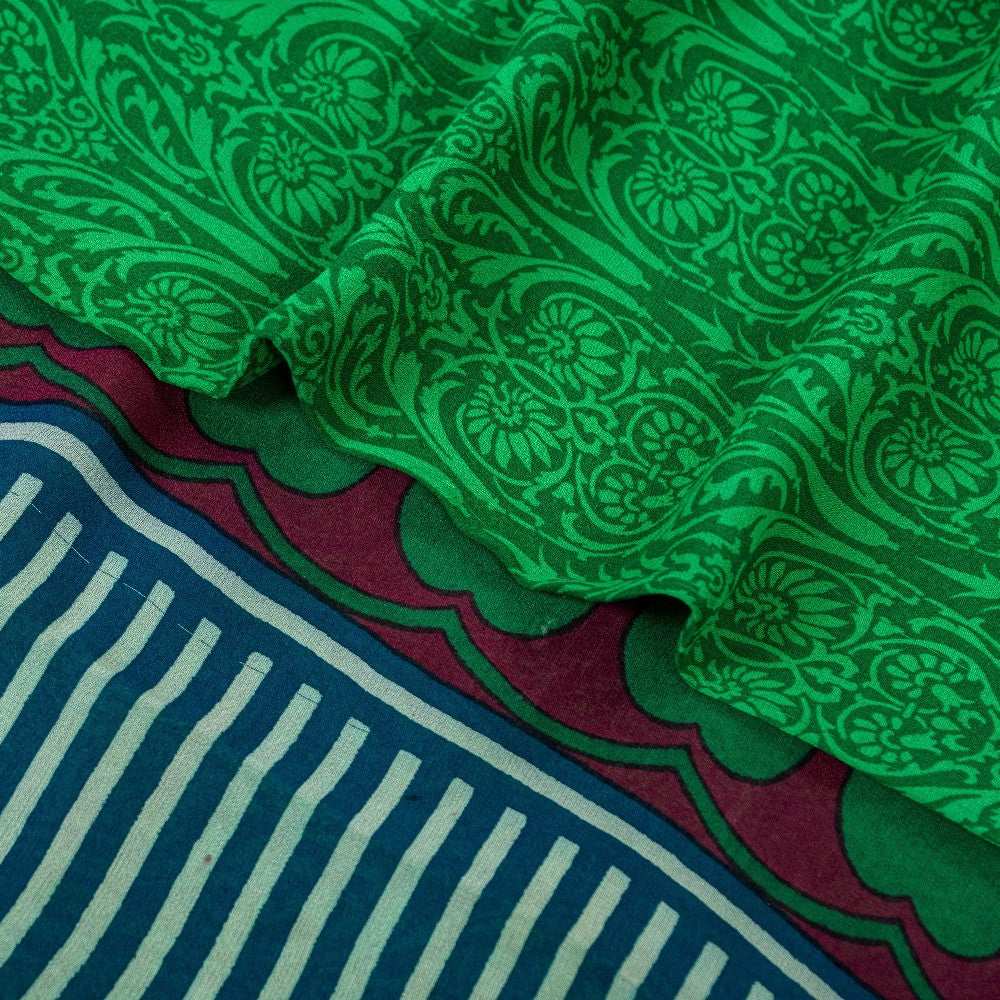 Sanskriti Vintage Sarees Green Pure Georgette Silk Printed Sari 5YD Craft Sustainable Fabric