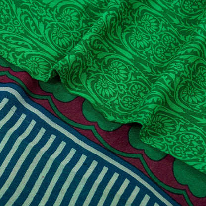 Sanskriti Vintage Sarees Green Pure Georgette Silk Printed Sari 5YD Craft Sustainable Fabric