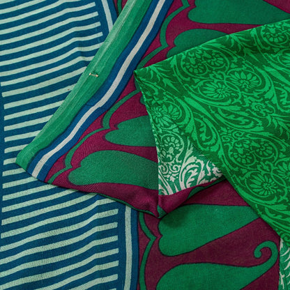 Sanskriti Vintage Sarees Green Pure Georgette Silk Printed Sari 5YD Craft Sustainable Fabric