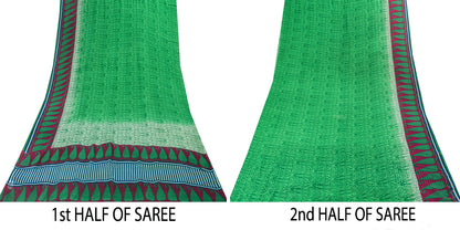 Sanskriti Vintage Sarees Green Pure Georgette Silk Printed Sari 5YD Craft Sustainable Fabric