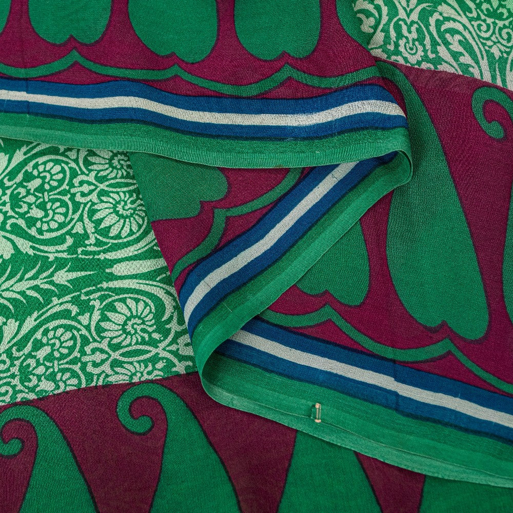 Sanskriti Vintage Sarees Green Pure Georgette Silk Printed Sari 5YD Craft Sustainable Fabric