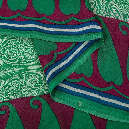 Sanskriti Vintage Sarees Green Pure Georgette Silk Printed Sari 5YD Craft Sustainable Fabric