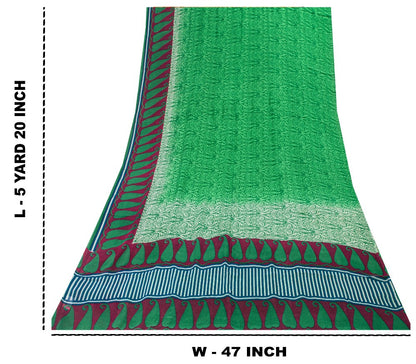 Sanskriti Vintage Sarees Green Pure Georgette Silk Printed Sari 5YD Craft Sustainable Fabric