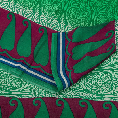 Sanskriti Vintage Sarees Green Pure Georgette Silk Printed Sari 5YD Craft Sustainable Fabric
