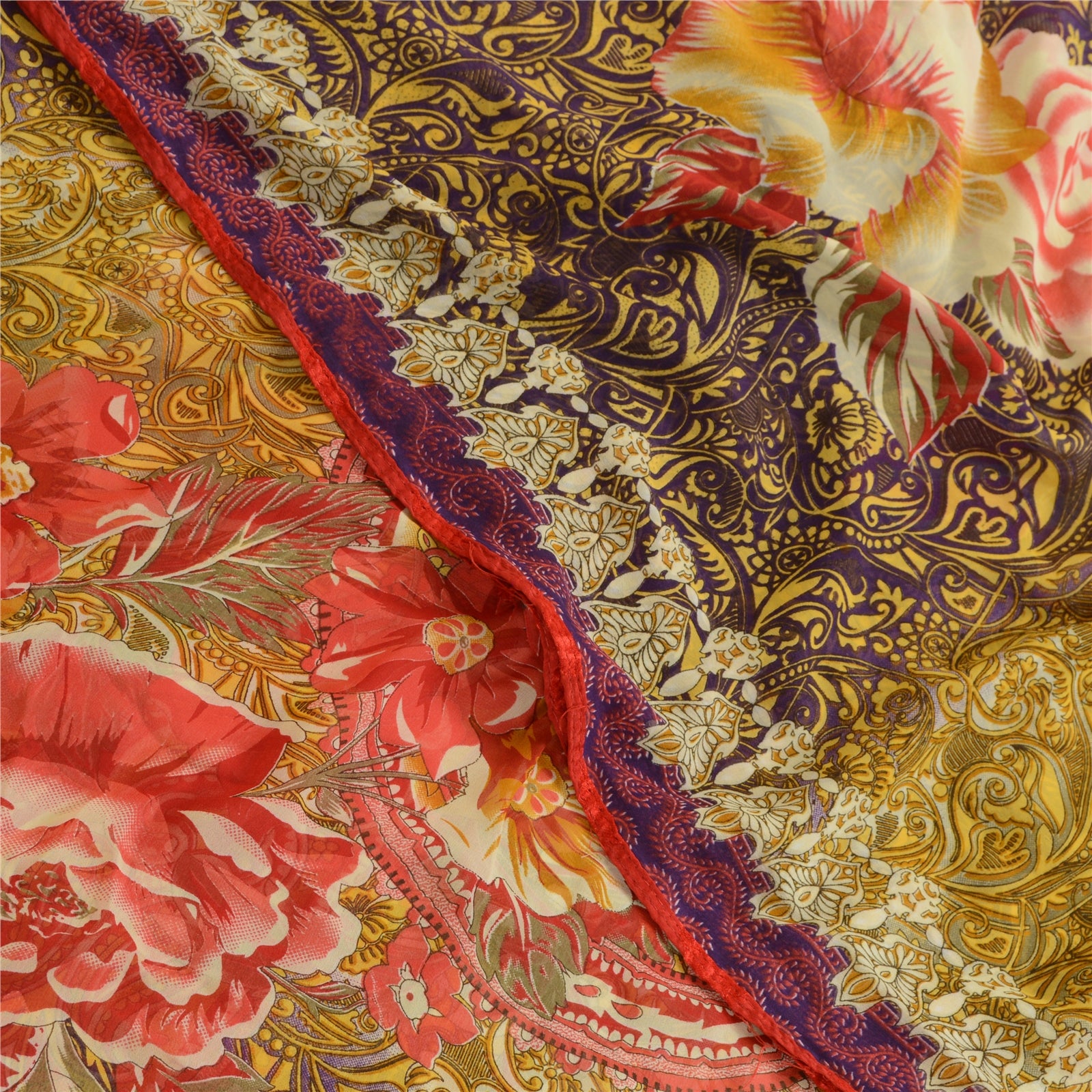 Sanskriti Vintage Yellow Indian Georgette Sarees Printed Sari Soft Craft Fabric