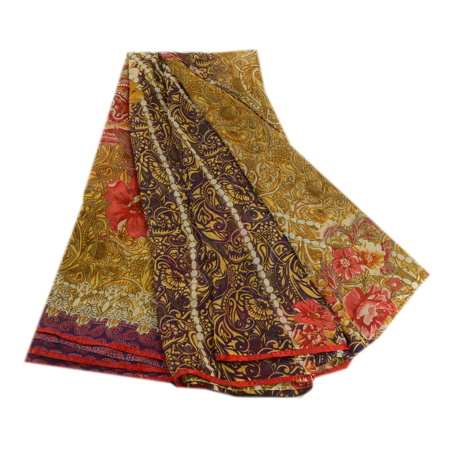 Sanskriti Vintage Yellow Indian Georgette Sarees Printed Sari Soft Craft Fabric