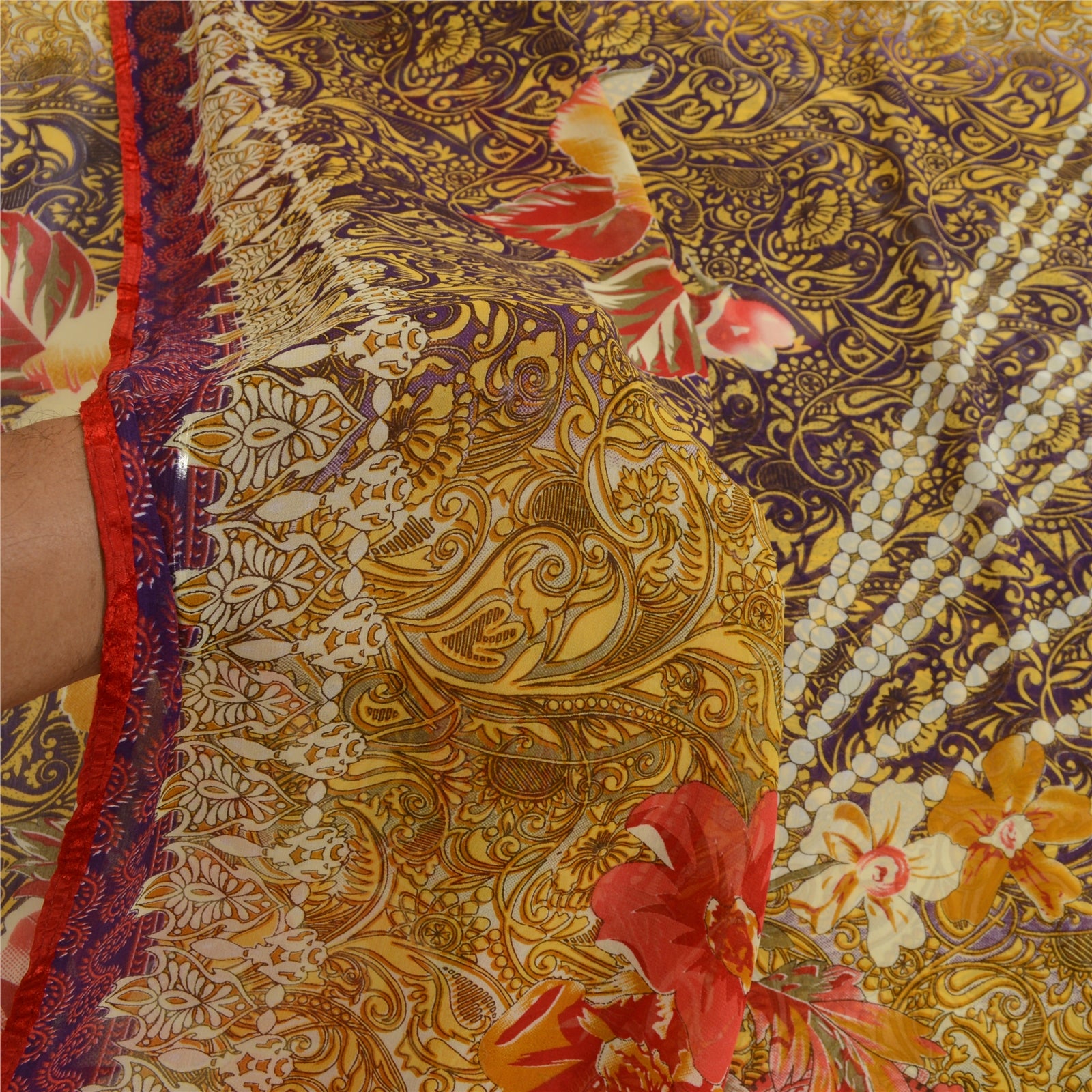 Sanskriti Vintage Yellow Indian Georgette Sarees Printed Sari Soft Craft Fabric