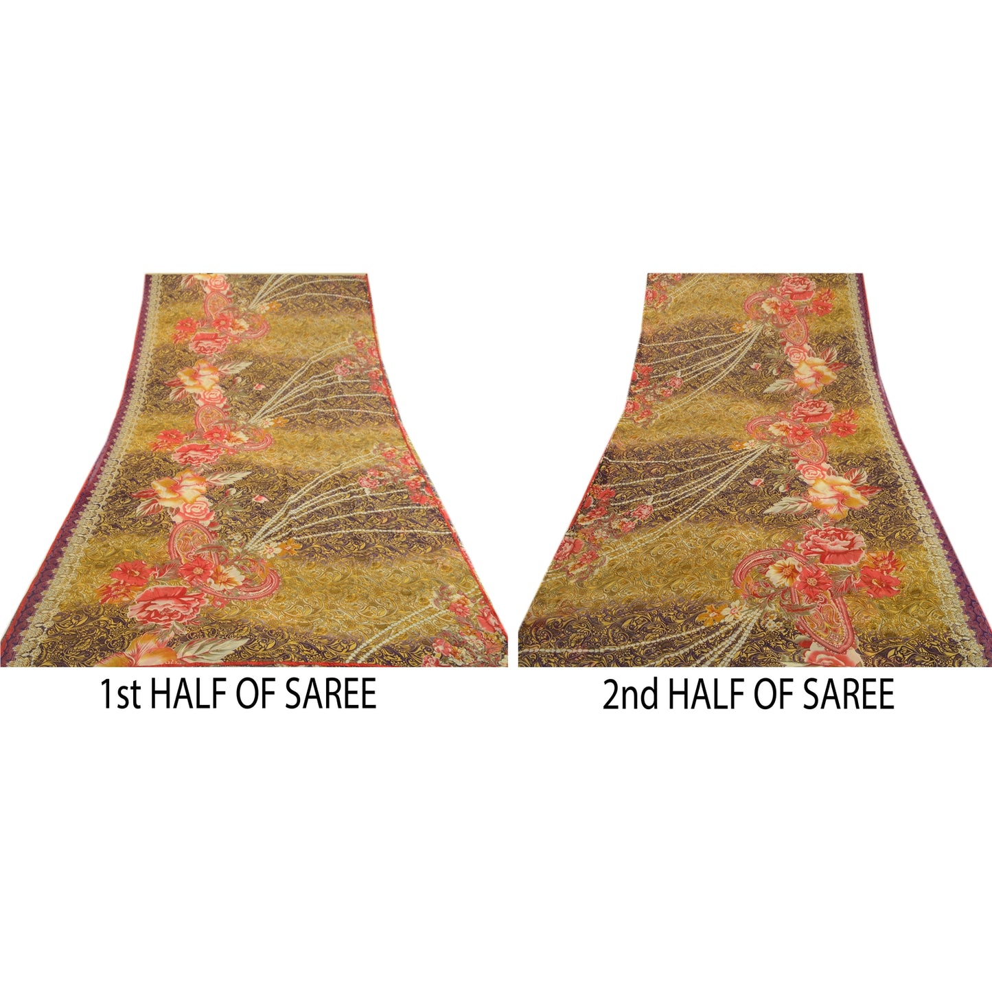 Sanskriti Vintage Yellow Indian Georgette Sarees Printed Sari Soft Craft Fabric