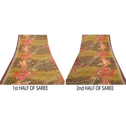 Sanskriti Vintage Yellow Indian Georgette Sarees Printed Sari Soft Craft Fabric