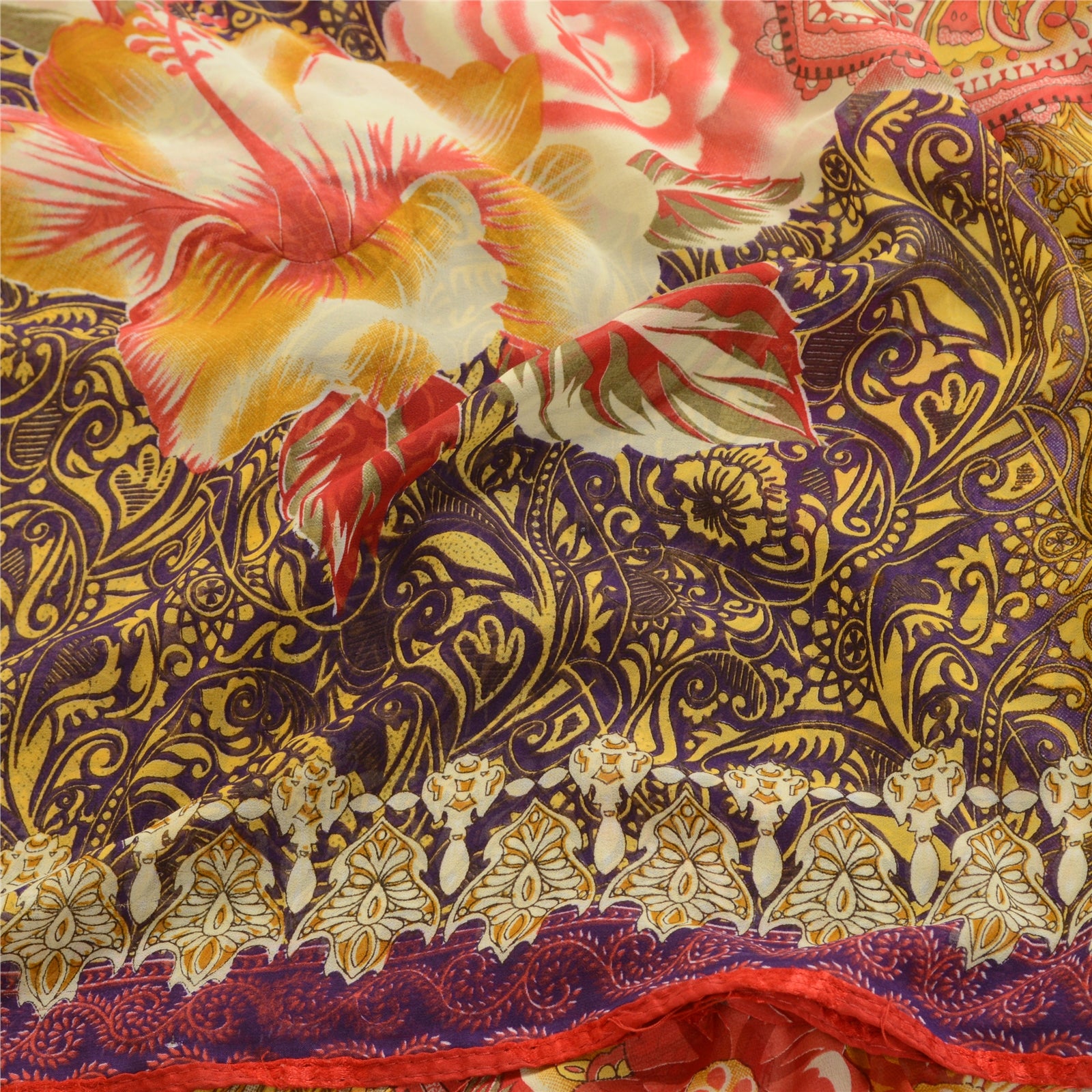 Sanskriti Vintage Yellow Indian Georgette Sarees Printed Sari Soft Craft Fabric