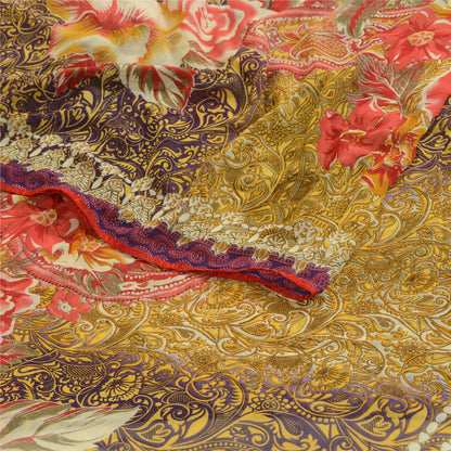 Sanskriti Vintage Yellow Indian Georgette Sarees Printed Sari Soft Craft Fabric