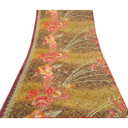 Sanskriti Vintage Yellow Indian Georgette Sarees Printed Sari Soft Craft Fabric