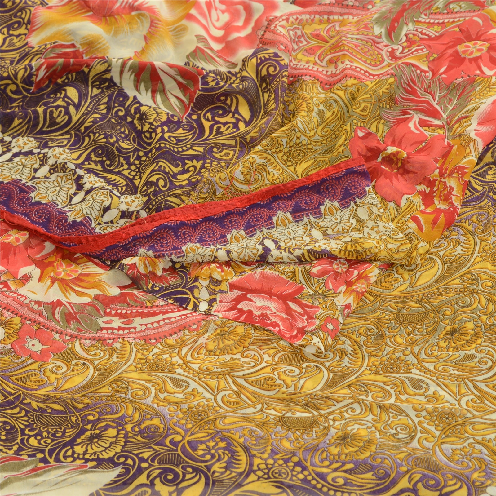 Sanskriti Vintage Yellow Indian Georgette Sarees Printed Sari Soft Craft Fabric