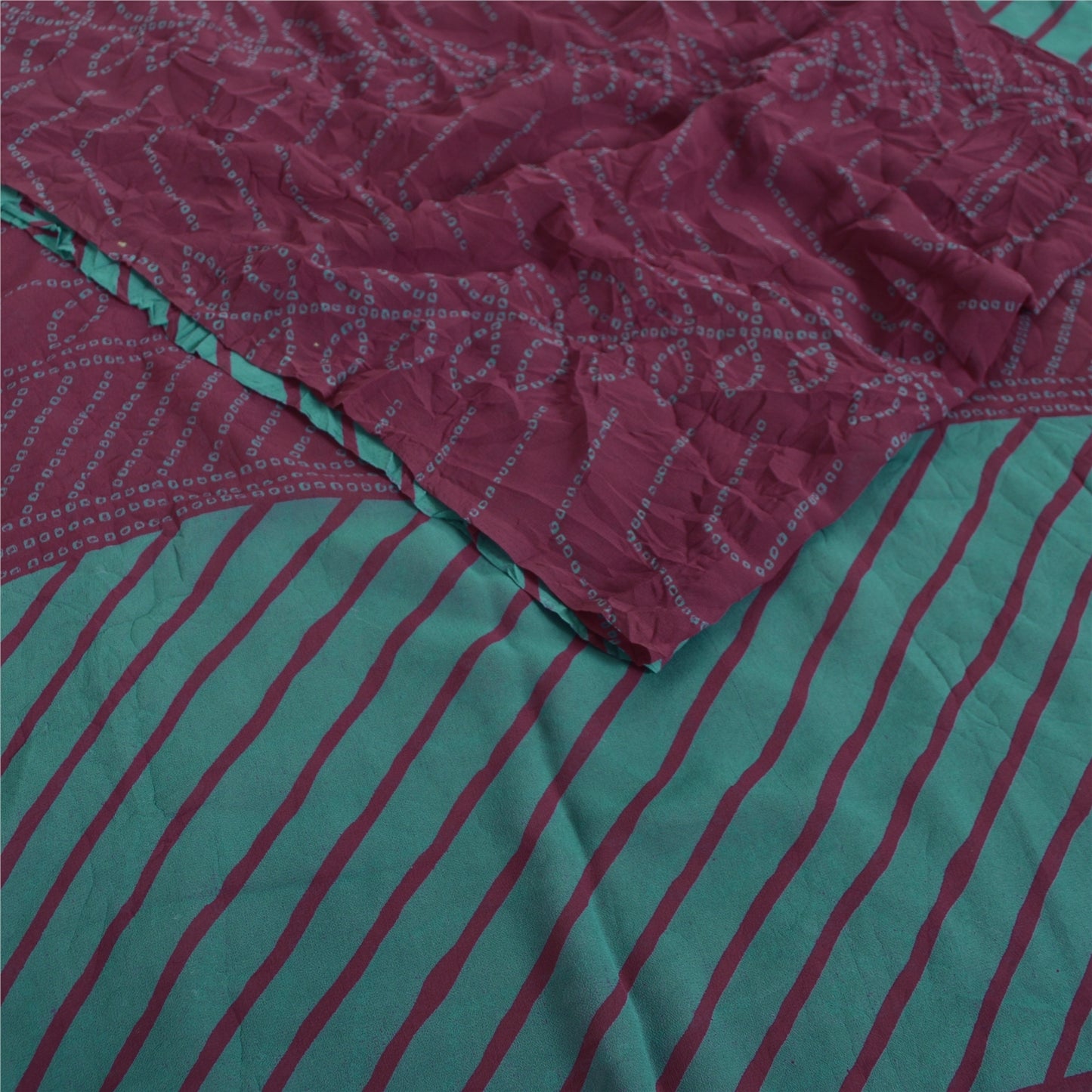 Sanskriti Vintage Sarees Pure Georgette Purple & Blue Bandhani 6Yd Gujrat Sari