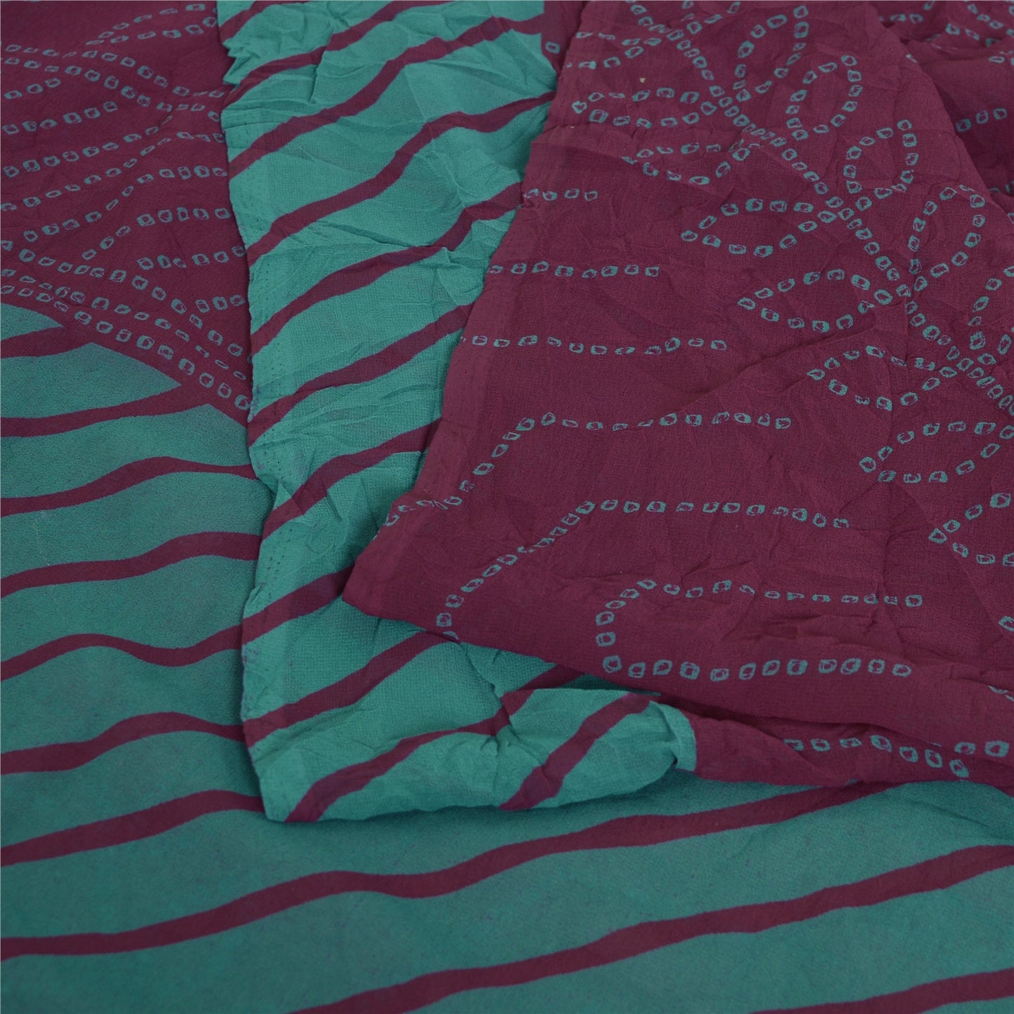 Sanskriti Vintage Sarees Pure Georgette Purple & Blue Bandhani 6Yd Gujrat Sari