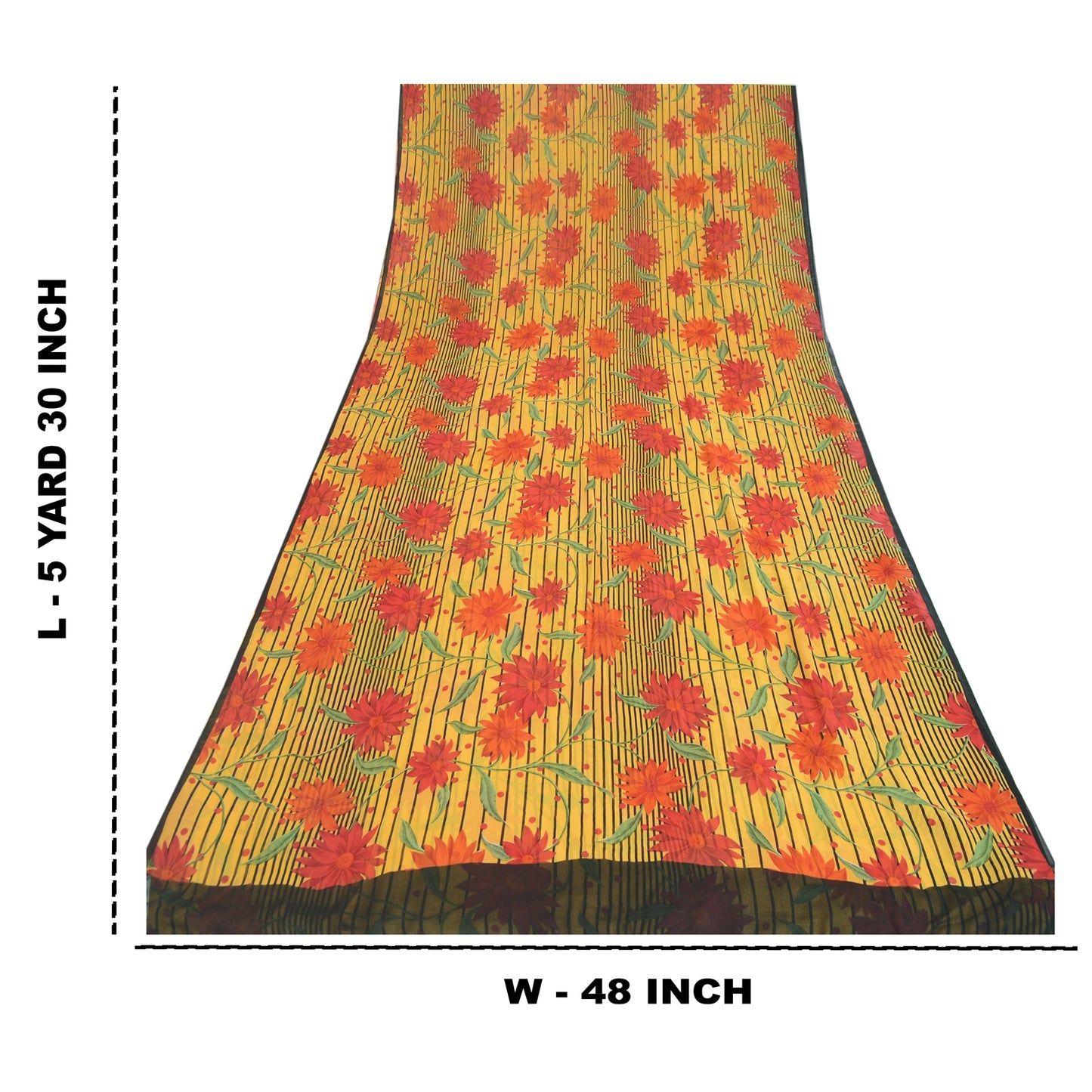 Sanskriti Vintage Sarees Yellow Pure Georgette Silk Printed Sari Craft Sustainable Fabric