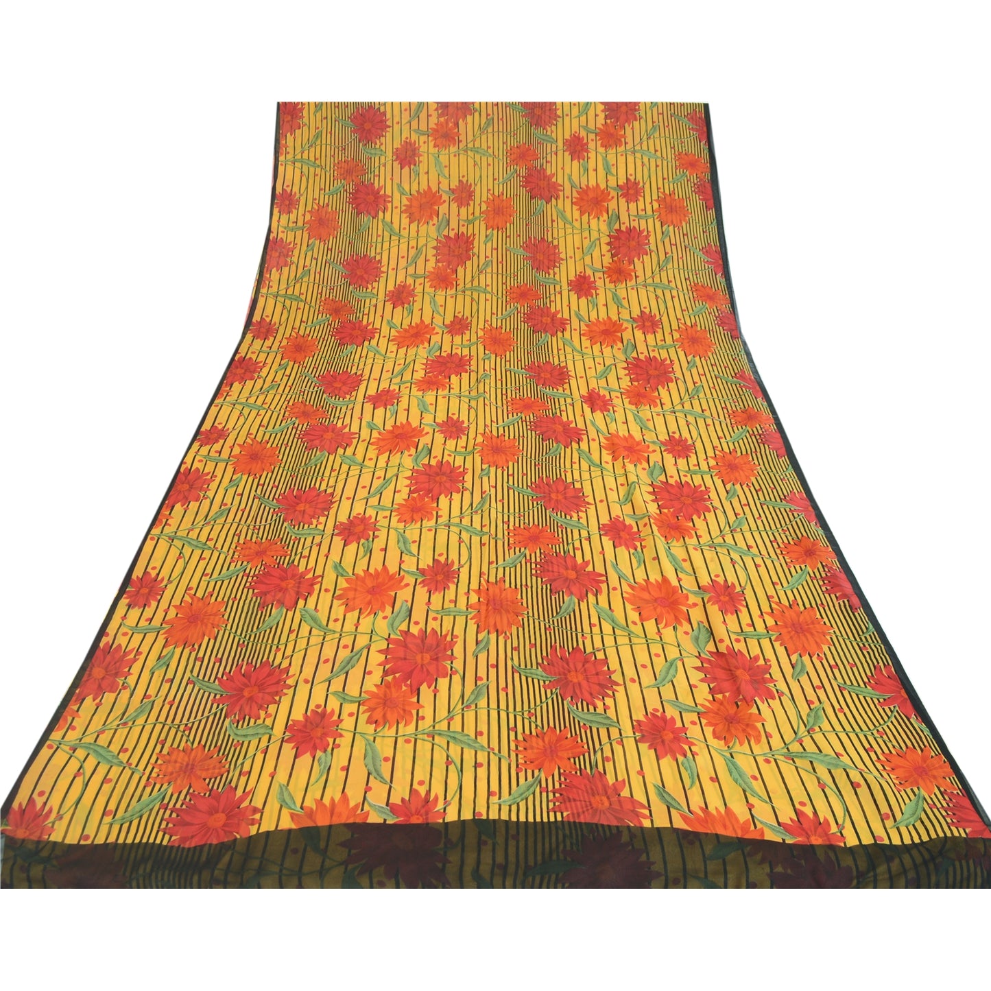 Sanskriti Vintage Sarees Yellow Pure Georgette Silk Printed Sari Craft Sustainable Fabric