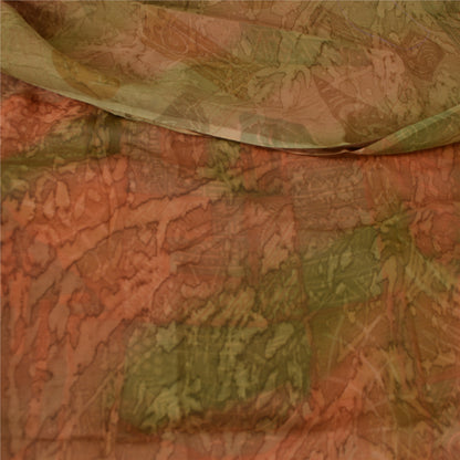 Sanskriti Vintage Sarees Brown/Green Pure Chiffon Printed Sari 5yd Craft Sustainable Fabric