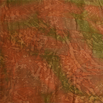 Sanskriti Vintage Sarees Brown/Green Pure Chiffon Printed Sari 5yd Craft Sustainable Fabric