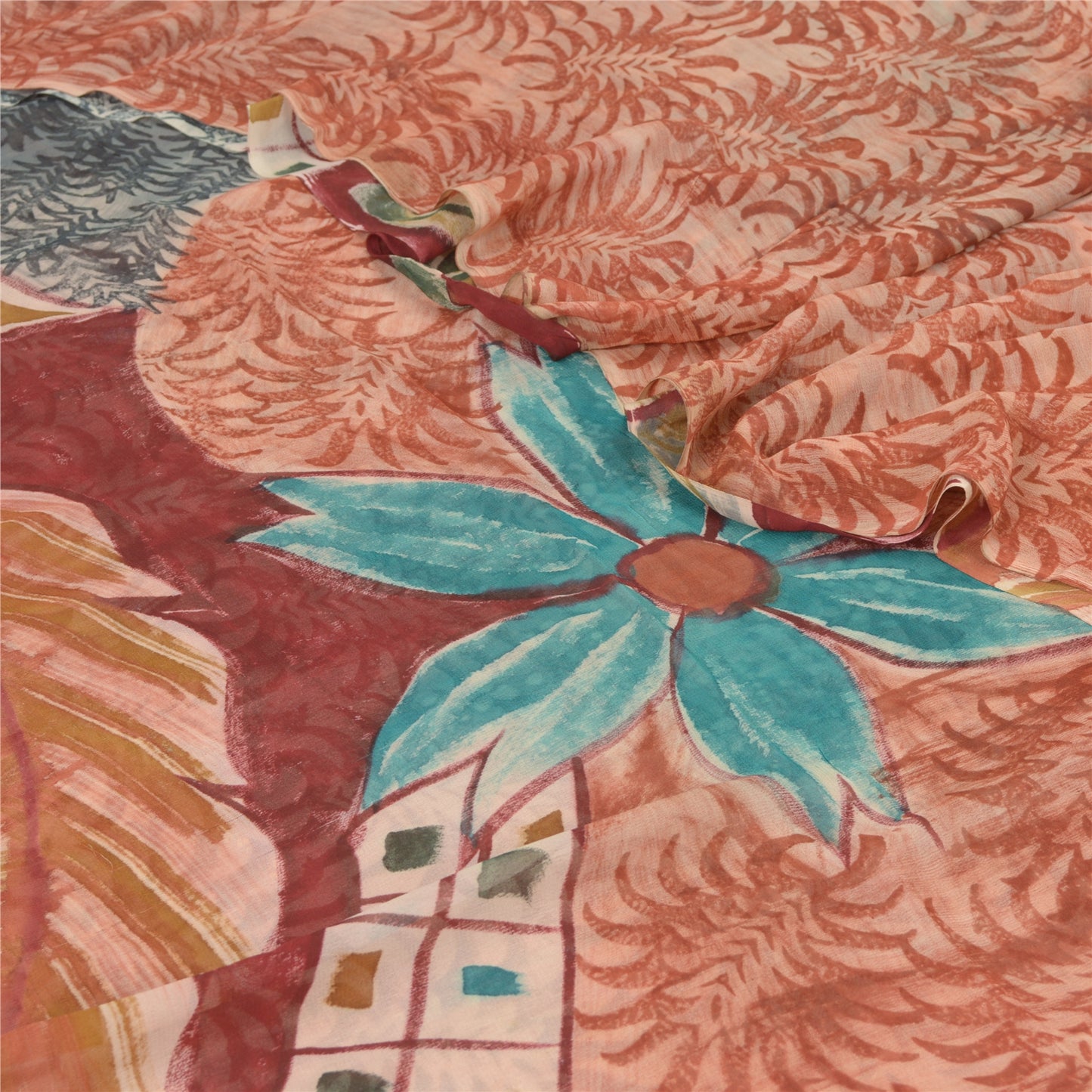 Sanskriti Vintage Red Indian Sarees Pure Georgette Silk Print Sari Craft Fabric