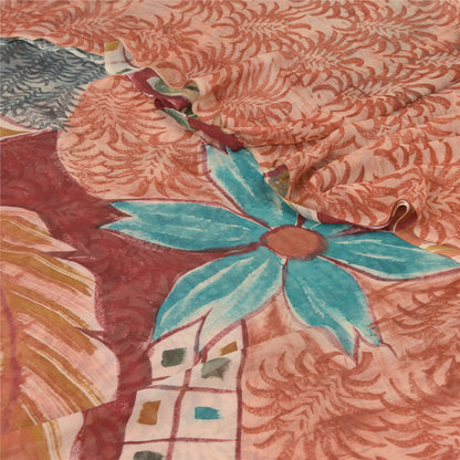 Sanskriti Vintage Red Indian Sarees Pure Georgette Silk Print Sari Craft Fabric