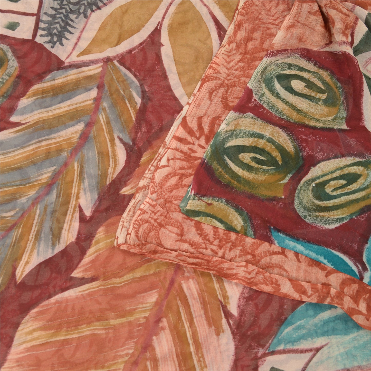 Sanskriti Vintage Red Indian Sarees Pure Georgette Silk Print Sari Craft Fabric