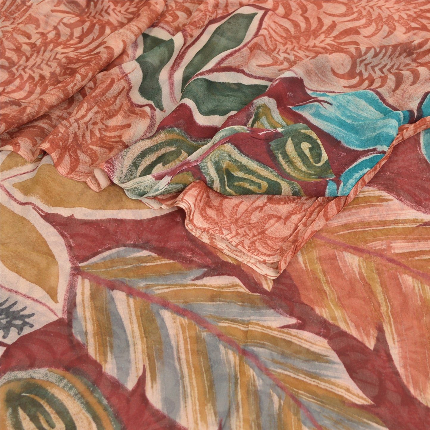 Sanskriti Vintage Red Indian Sarees Pure Georgette Silk Print Sari Craft Fabric